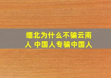 缅北为什么不骗云南人 中国人专骗中国人